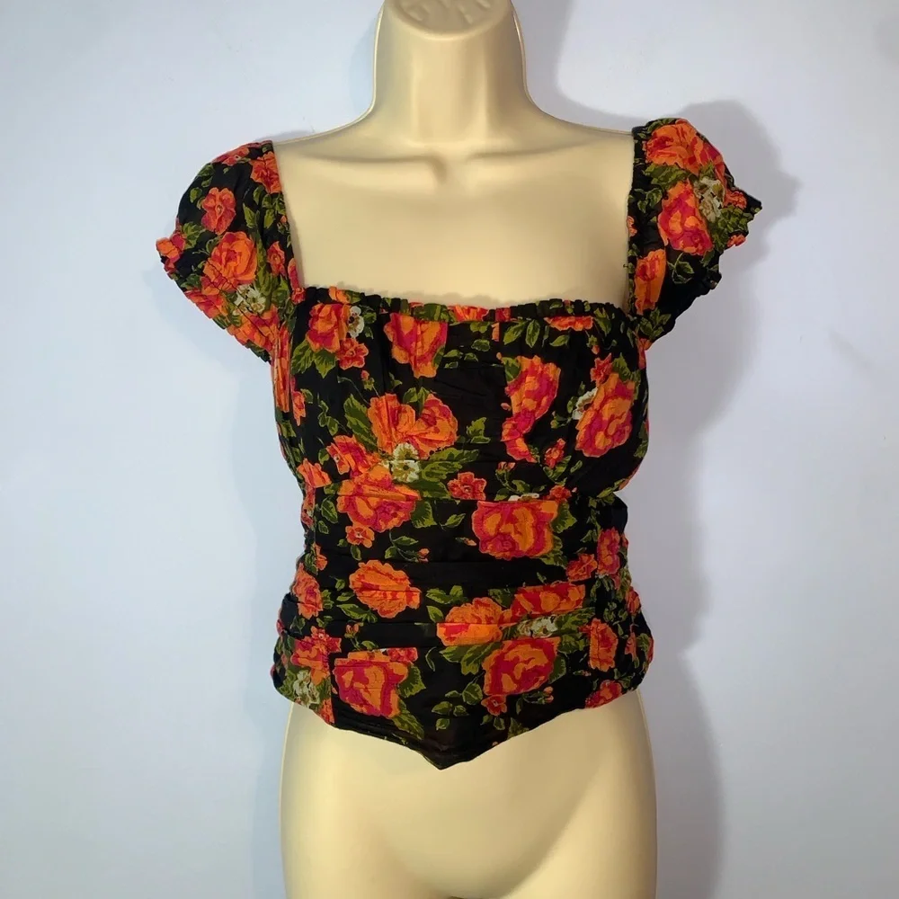 Free people little blooms corset Black and Orange Floral sleeveless size medium